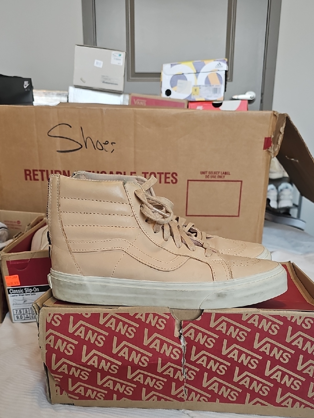 Vans Sk8-Hi Leather High Top Sneakers - Tan Mens 7.5 Womens 9